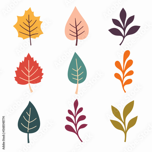 Flowers flat icons. Color vector illustration. Different flowers with green leaves vector illustration. Logo symbols for ui design and business promotion	