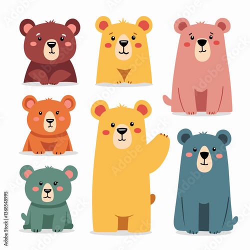 Set of cartoon animals bear face, collection of cute teddy bear vector stickers