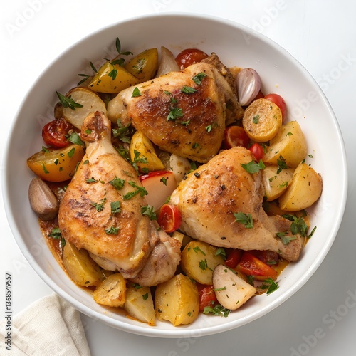 Chicken Vesuvio, Chicago’s Garlicky Baked Chicken with Potatoes, Savory and Hearty, Rich in Flavor, Classic Chicago Comfort Dish, Food Photography