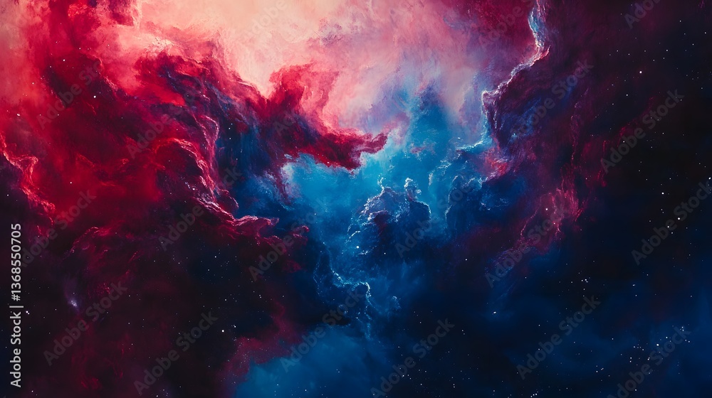 Fototapeta premium Vibrant Red and Blue Painted Nebula Background for Creative Projects