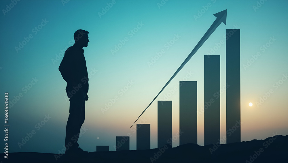 Silhouette of Person with Revenue Chart: Business Growth Concept Image Silhouette of Person with Revenue Chart: Business Growth Concept Image