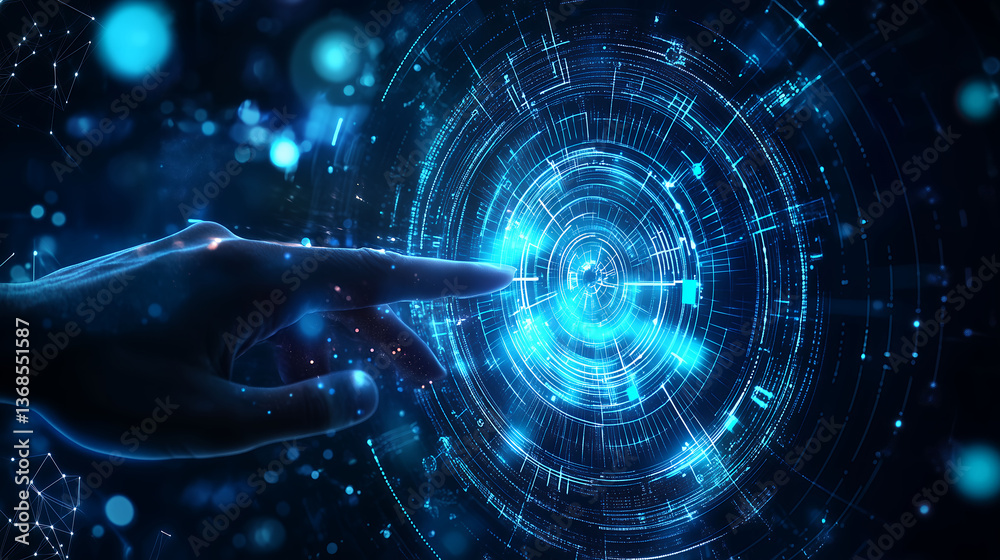 Obraz premium Futuristic Digital Touch Interface, Glowing Tech Hand Interaction