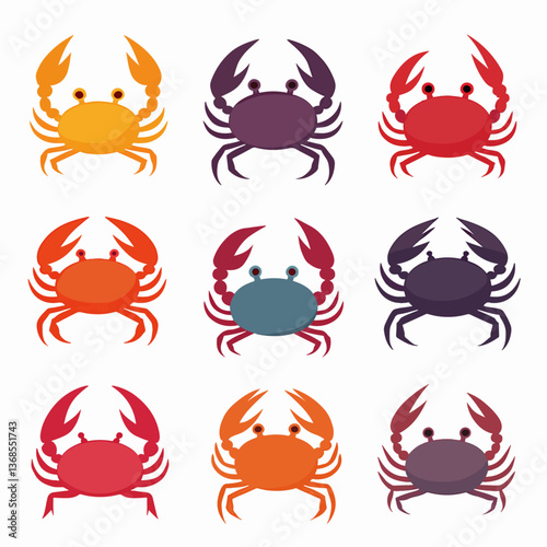 Cute crab cartoon vector, Crab color set vector