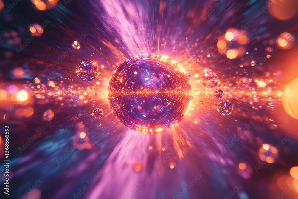 Obraz premium Floating energy orbs funnel with glowing spheres narrowing into a singularity, representing focused power