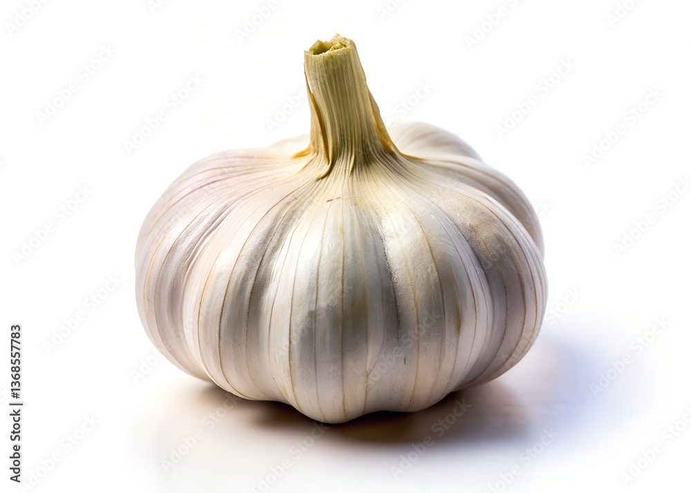Obraz premium Garlic's Essence: A close-up shot of a single bulb of garlic, its pale, textured skin suggesting freshness and the savory flavors it embodies.