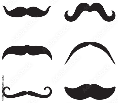 Mustache icon vector on trendy design. Black silhouettes of moustache vector collection