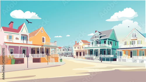 Cape May - Colorful Victorian Houses by the Beach .eps