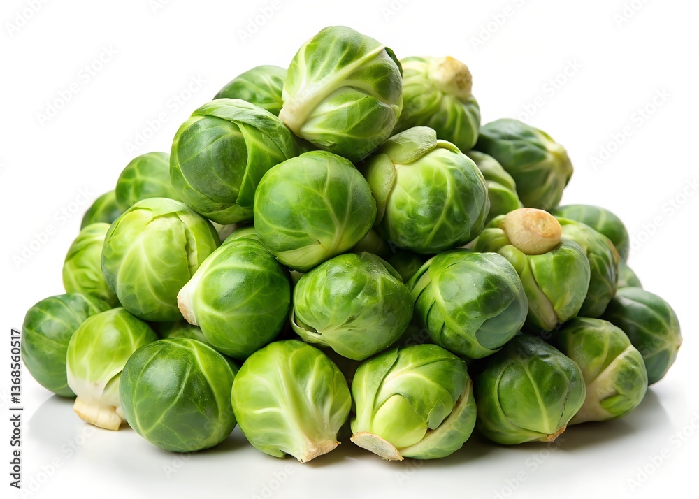 Pile of Fresh Brussels Sprouts: A close-up shot of a vibrant pile of fresh, green Brussels sprouts, showcasing their intricate leafy textures and natural beauty Pile of Fresh Brussels Sprouts: A close-up shot of a vibrant pile of fresh, green Brussels sprouts, showcasing their intricate leafy textures and natural beauty
