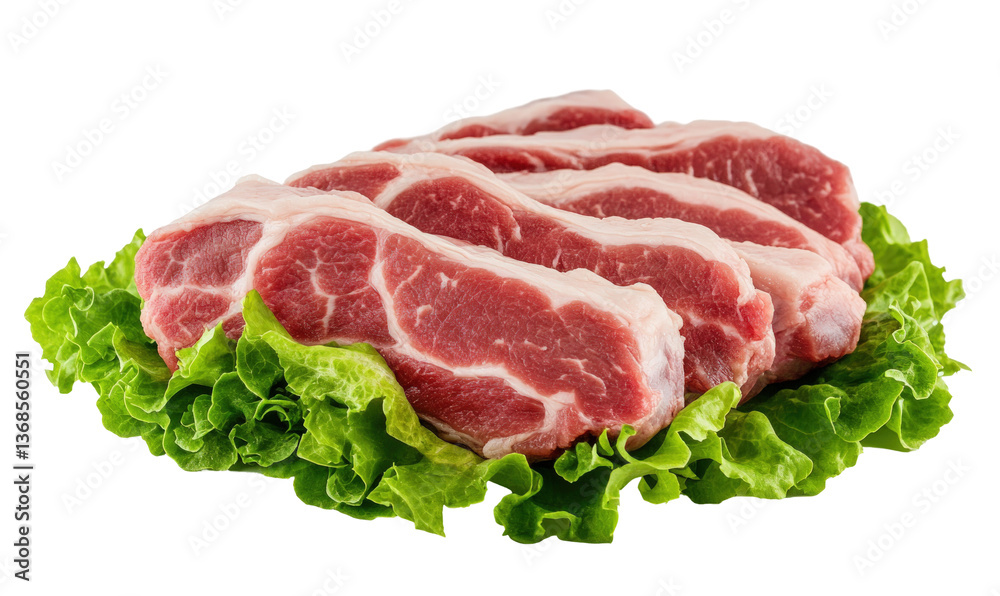 Fresh Pork Chops on Lettuce, Studio Shot Fresh Pork Chops on Lettuce, Studio Shot