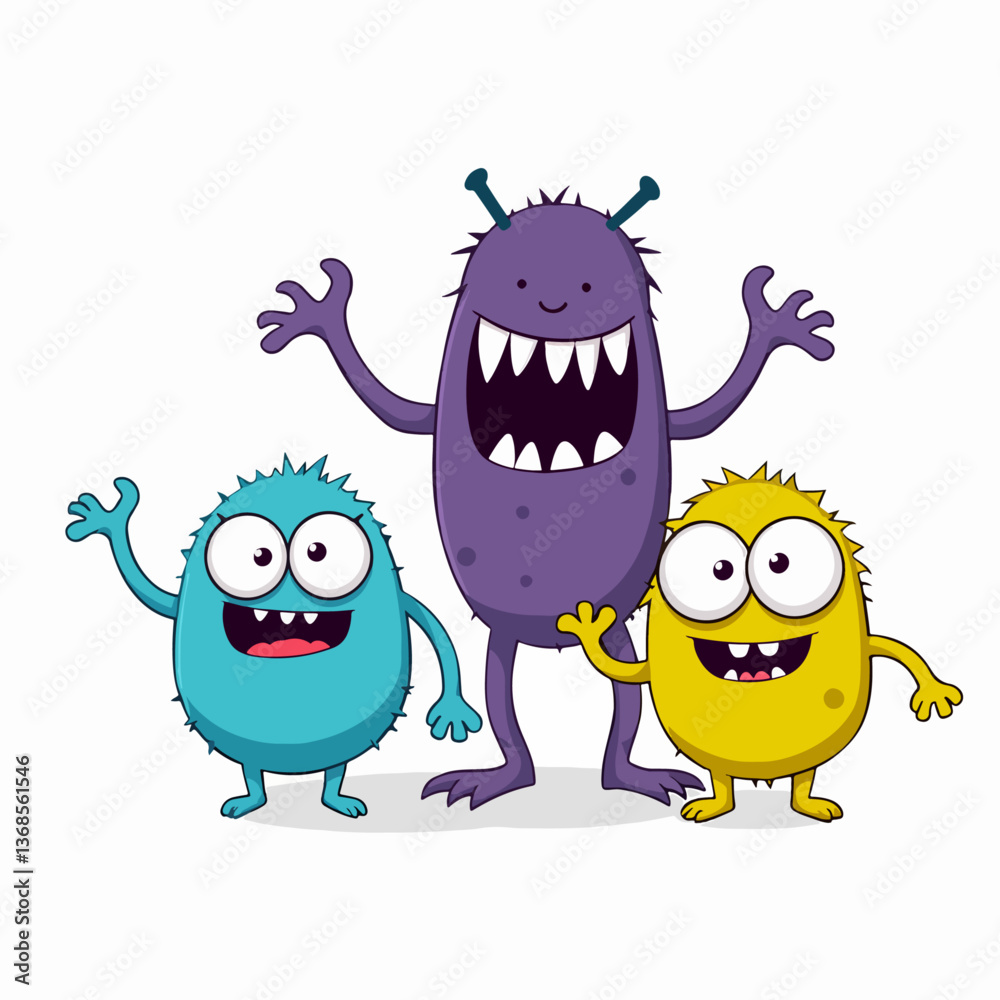 Monster set line. Colorful silhouette monsters. Happy Halloween. Cute kawaii cartoon funny boo character. Different face. Teeth, eyes, horns, hands. Childish style. Flat design White background Vector