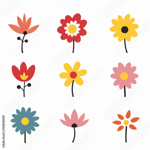 Set of flowers, set of vector flowers on a white background