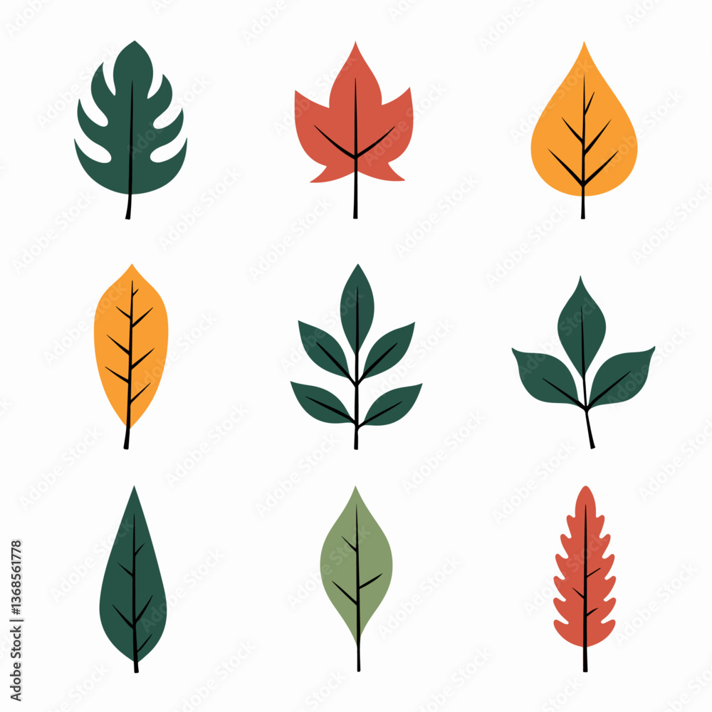 Fototapeta premium Leaves set illustration vector white background collection