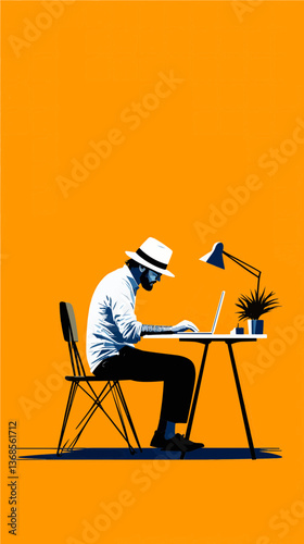 silhouette of a man sitting at work