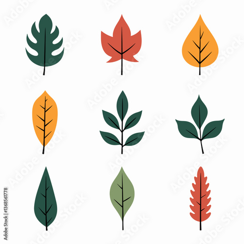 Leaves set illustration vector white background collection