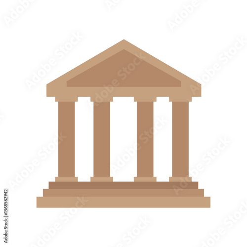 Vector illustration of a brown classical building with columns and a triangular roof, representing a bank, government institution