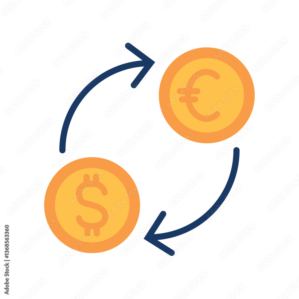 Vector illustration depicting a currency exchange symbol with two gold coins, one with a dollar sign and the other with a euro sign Vector illustration depicting a currency exchange symbol with two gold coins, one with a dollar sign and the other with a euro sign