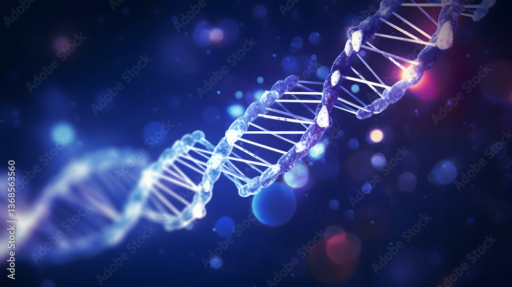 The secrets of life unveiled, a luminous DNA double helix glowing in a deep blue cosmic backdrop. The secrets of life unveiled, a luminous DNA double helix glowing in a deep blue cosmic backdrop.