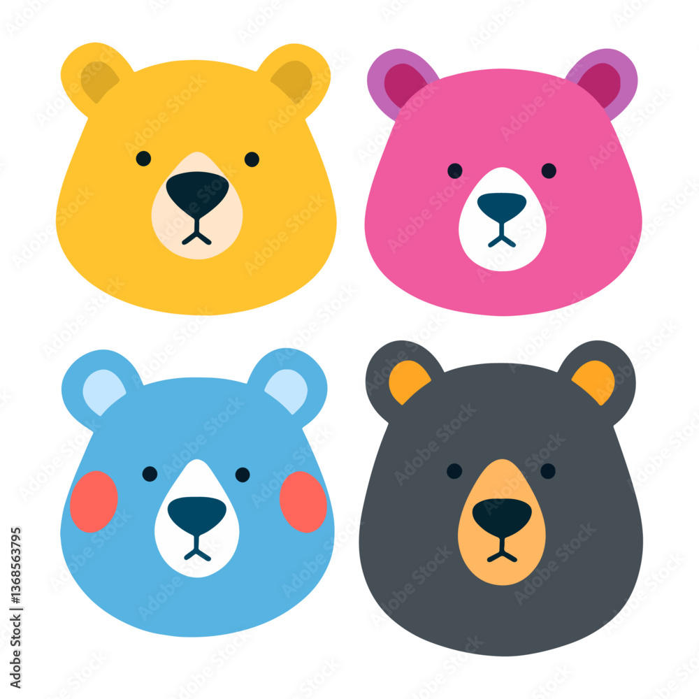 Fototapeta premium Bear teddy face cute character emotion expressions isolated set. Vector flat graphic design illustration