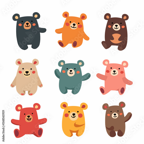 Cute Bear Emoji Set - Flat Style
