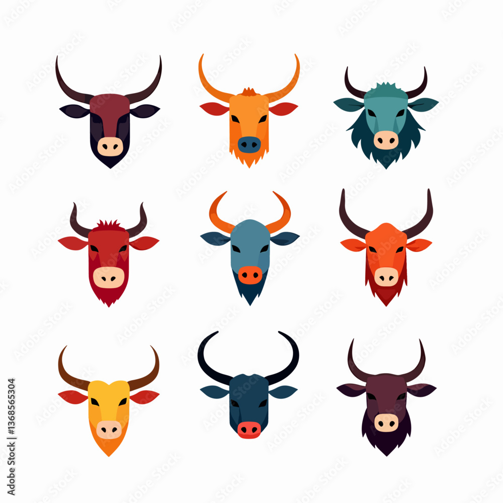 Set of cartoon animals crow face