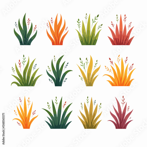 Set of Green Grass Tufts