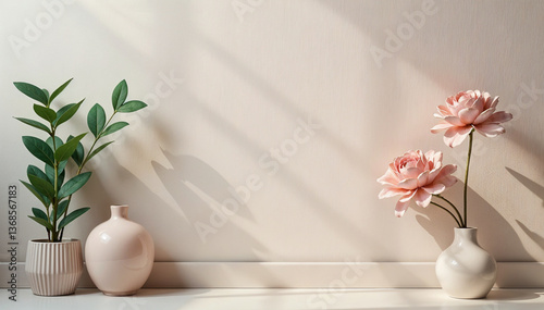 flowers in vase background pink