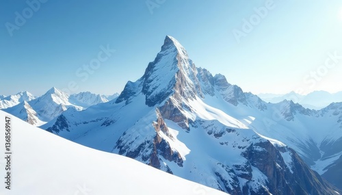 Wallpaper Mural Snow-covered mountain peak, pristine white landscape, cold, beauty, frost Torontodigital.ca