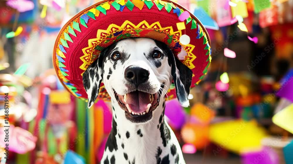 Day of the Dead celebrations with colorful decorations and a dalmatian in a joyful atmosphere