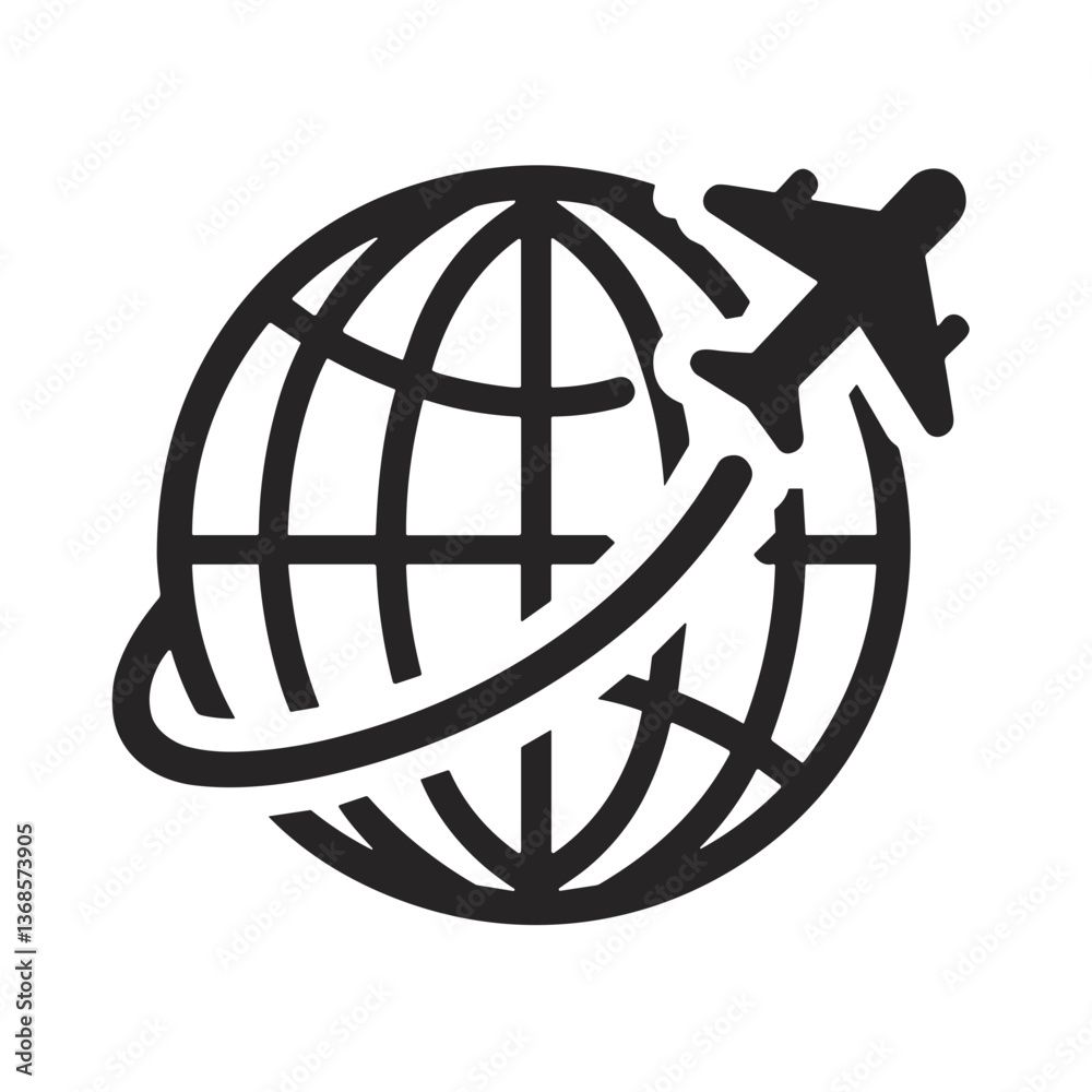 Vector illustration of a globe with an airplane flying above for travel and global exploration, transparent background Vector illustration of a globe with an airplane flying above for travel and global exploration, transparent background