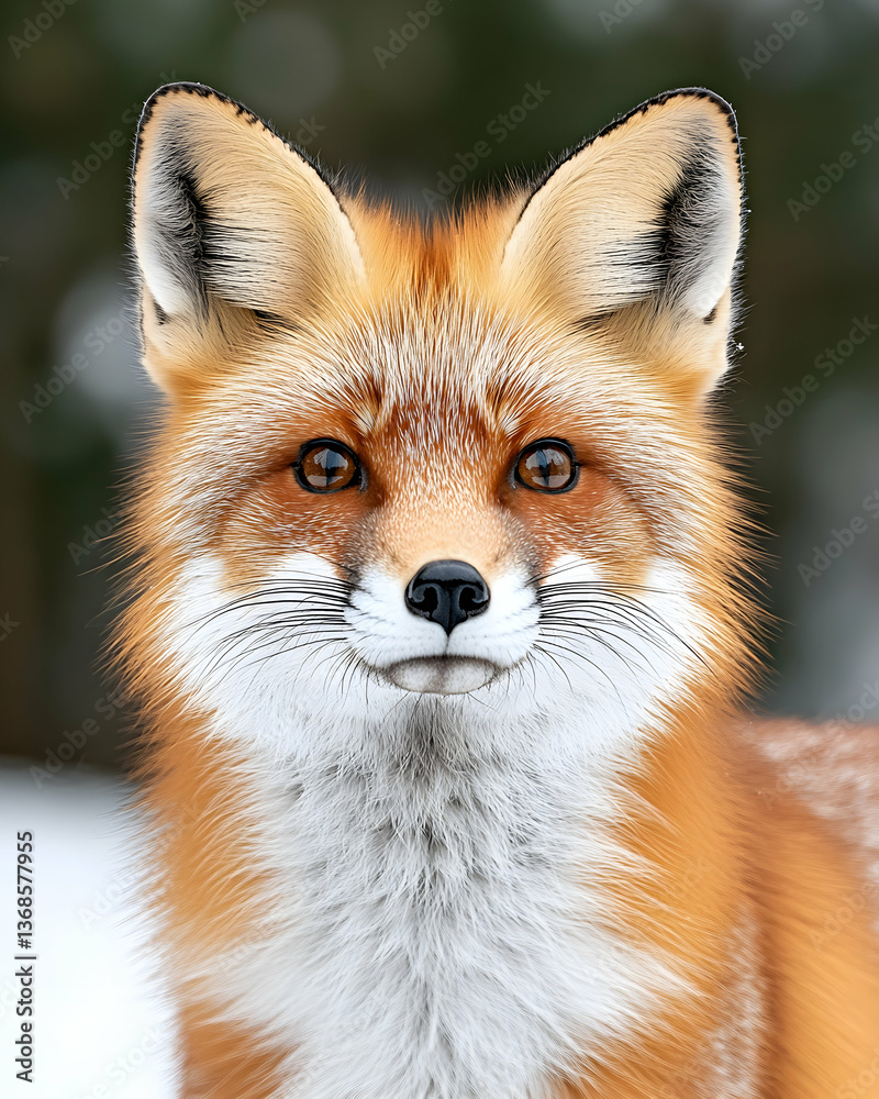 Red fox portrait, winter scene, close-up, snowy background Red fox portrait, winter scene, close-up, snowy background