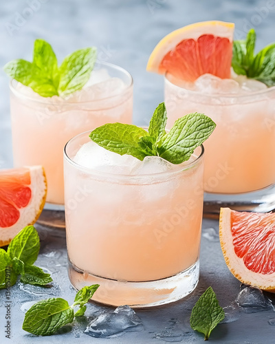 Refreshing grapefruit cocktails garnished with mint