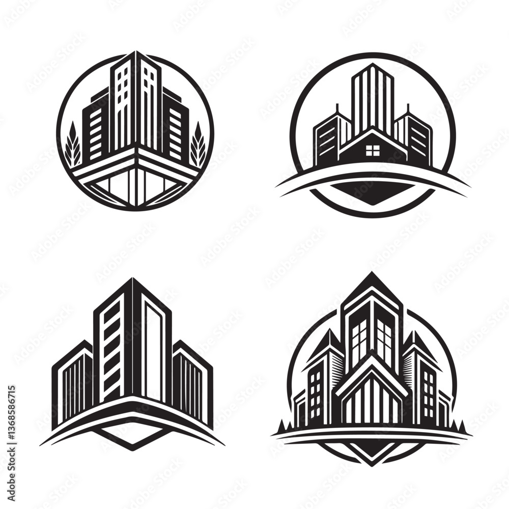 Fototapeta premium Set of black and white real estate logo