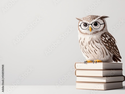 Wallpaper Mural Wise Owl Wearing Glasses Perched on a Stack of Books against a Plain Background Torontodigital.ca