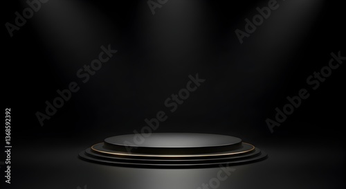 Elegant black podium with subtle gold accents for product showcase or awards ceremony