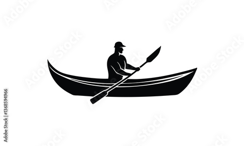 A Canoe silhouette boat, A man kayaking silhouette vector illustration