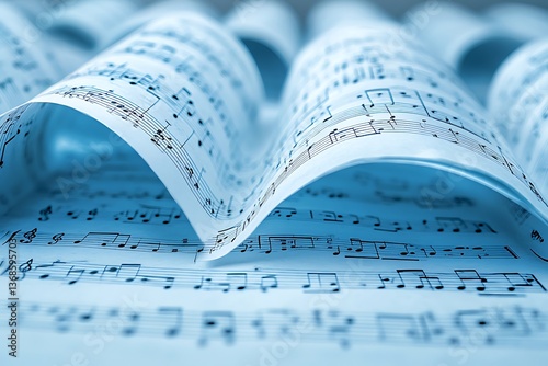 Close-up of curled musical sheets. photo