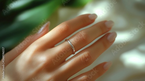 Wallpaper Mural Simple silver band graces woman's hand, sunlight gleaming. Torontodigital.ca