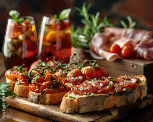 Savor pan con tomate and sangria at a sunny tapas bar, creating a fresh and casual vibe