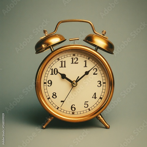 Vintage gold alarm clock. Time is 755