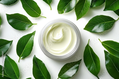 Surrounded by fresh green leaves for a natural touch.