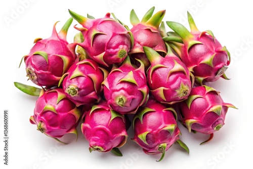 A Collection of Fresh Ripe Pink Dragon Fruits Isolated on White Background photo