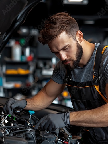 Mechanic Fixing Car Engine