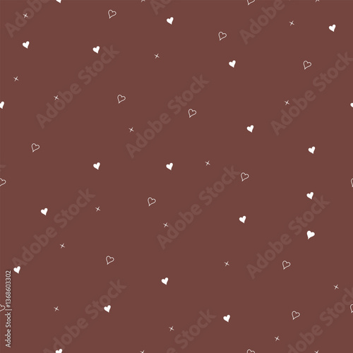 Seamless pattern with repeated romantic vintage hearts. Cute simple brown mocha mousse background with hearts. Design for textile, fabric, wrapper, packaging, background. Vector illustration