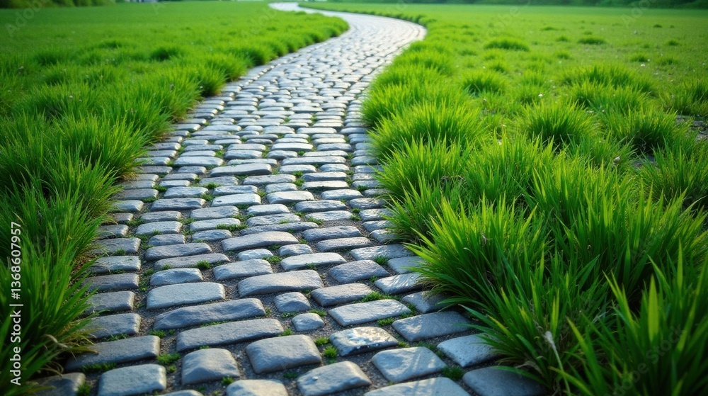 Obraz premium Serene Stone Path Winding Through Lush Green Grass