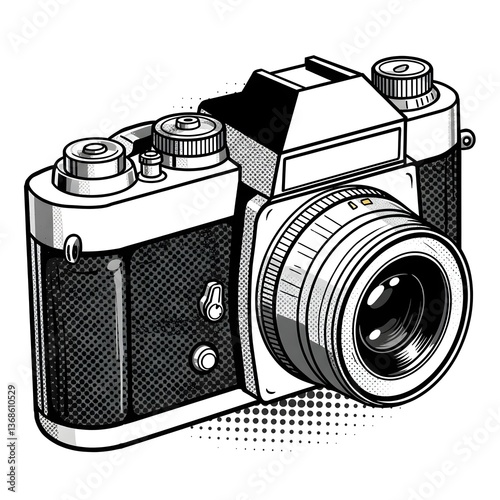 Vintage Film Camera Illustration in Pop Art Style