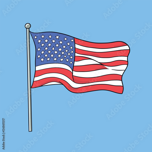 cartoon american flag no details solid background