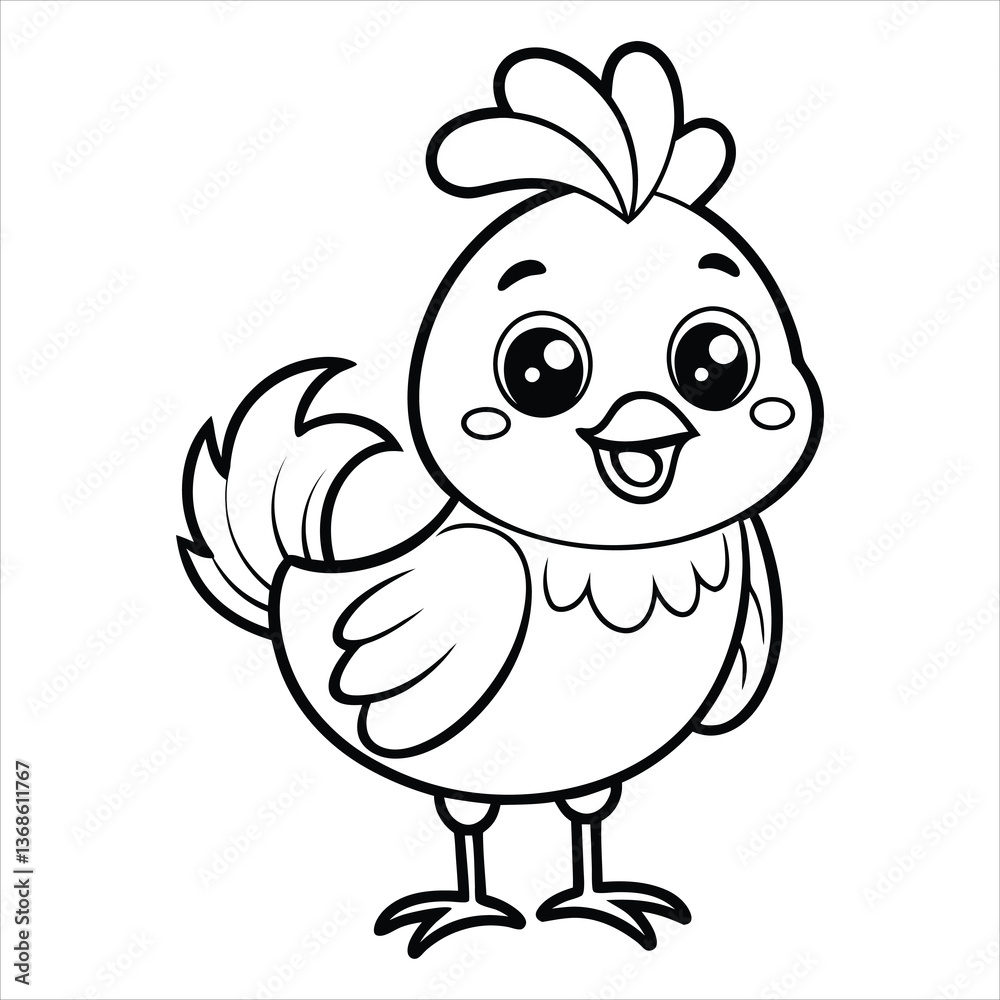 Fototapeta premium Cartoon bird character with feathers, cute baby chicken, and egg on a farm, fun and colorful vector illustration in yellow and blue, isolated design, perfect for nature and poultry icons