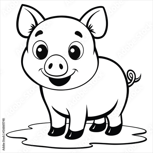 Cartoon piglet illustration, cute and funny, isolated on a white background, perfect for a farm-themed character design