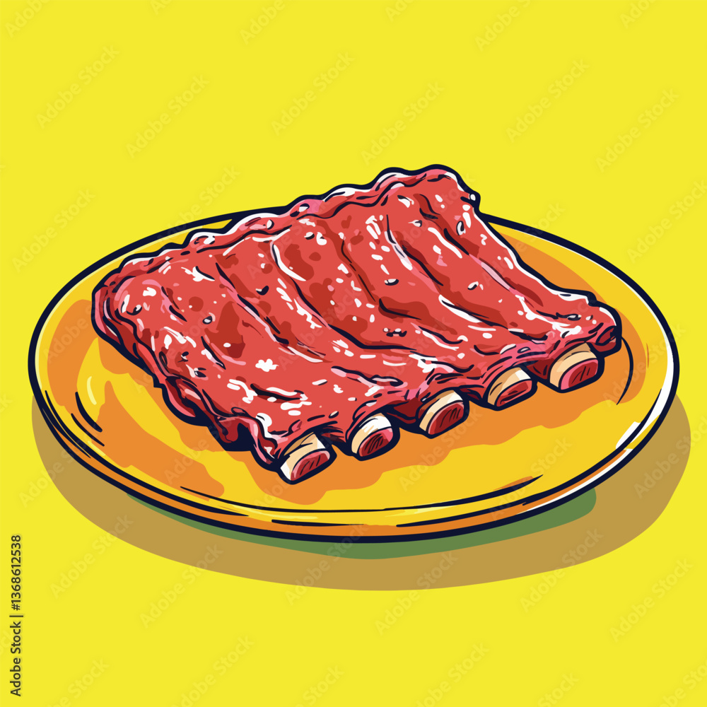cartoon Barbecue Ribs no details solid background cartoon Barbecue Ribs no details solid background