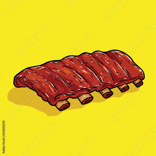cartoon Barbecue Ribs no details solid background